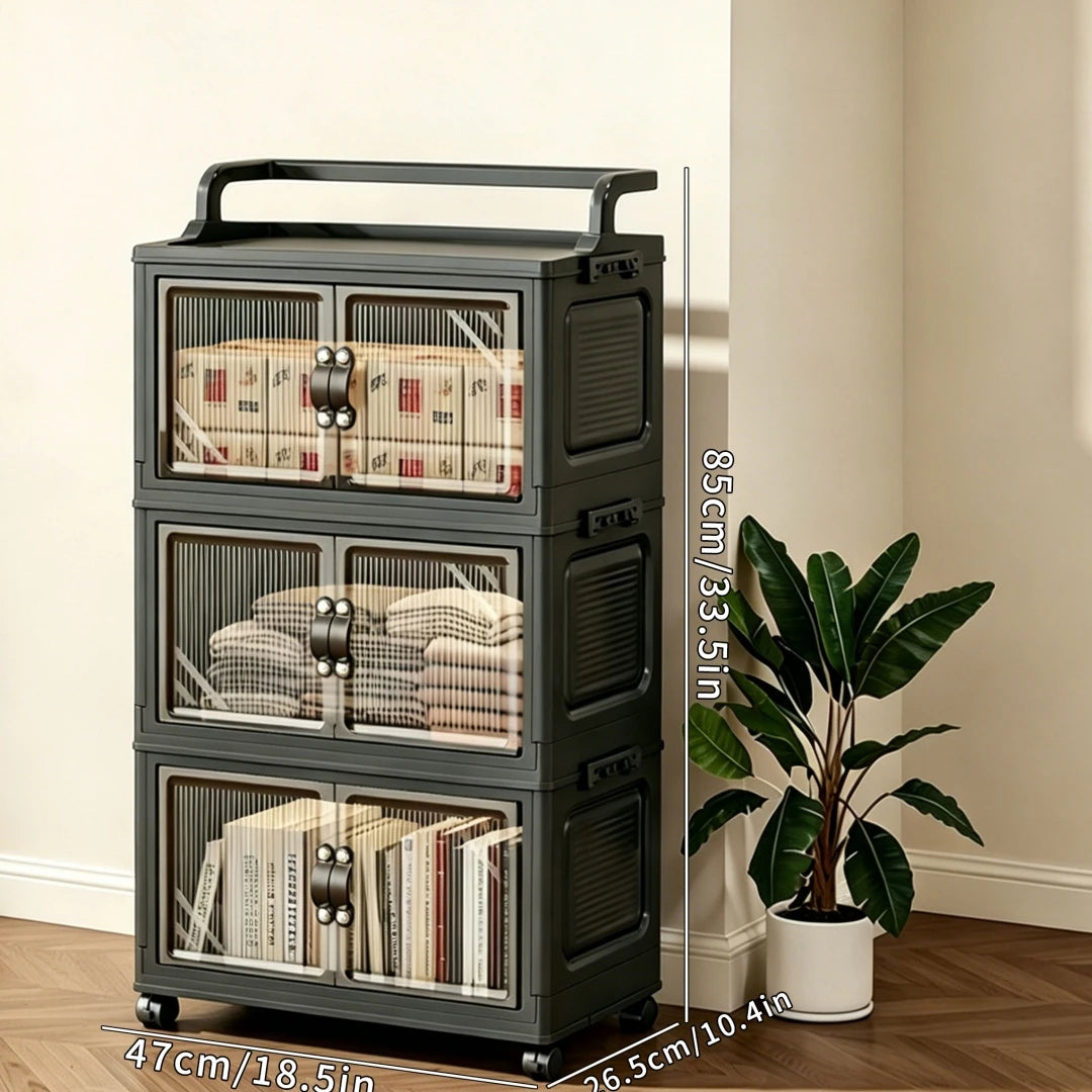 Multi-layer foldable plastic storage cabinet