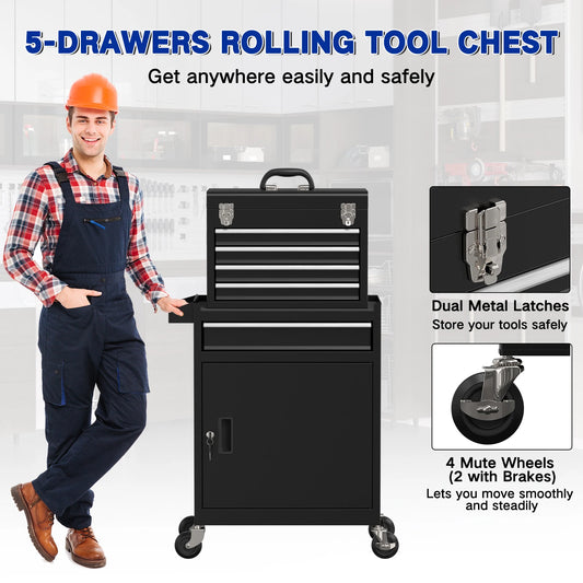 5 Drawer Tools Chest Lockable Wheels