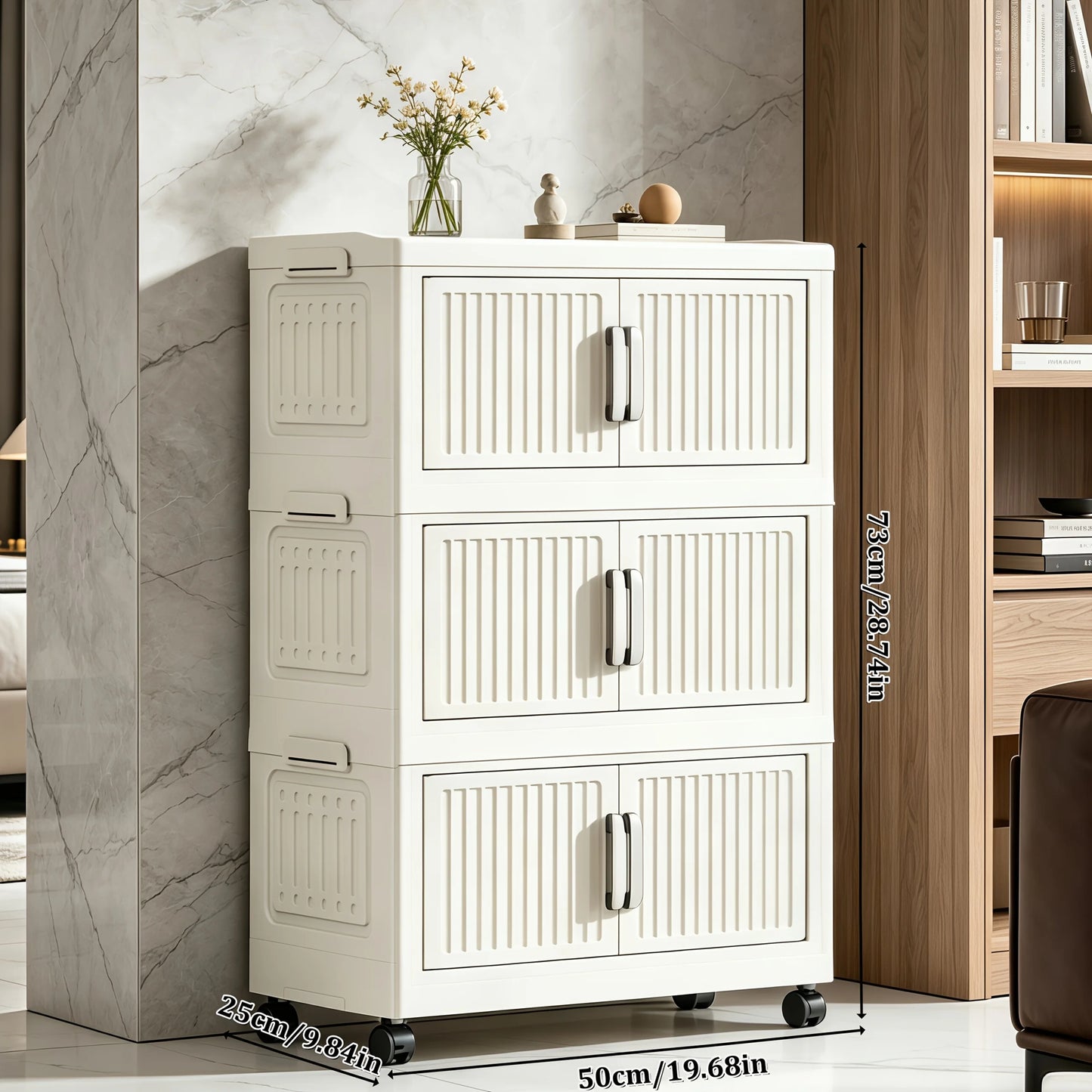 White stackable and foldable storage cabinet