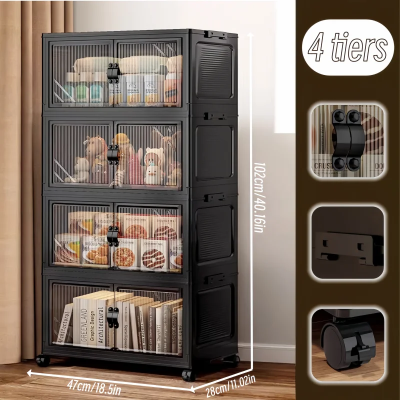 Foldable and stackable cabinet with clear doors