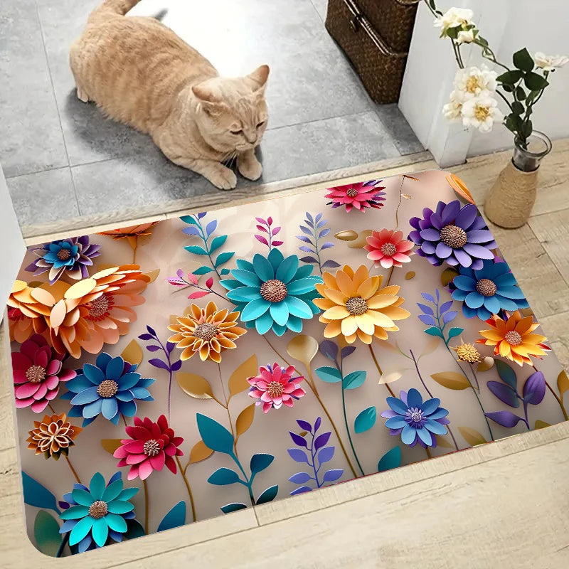 1pc multi-color floral print design bathroom mat