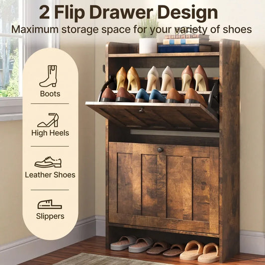 Space-Saving Cabinet With 2 Flip Drawers