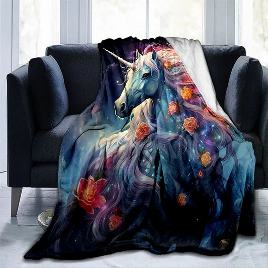 Cozy Fantasy Unicorn Lightweight Flannel Blanket