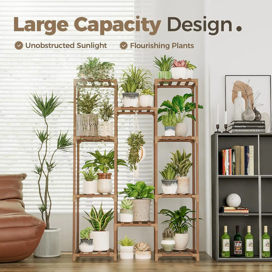 Large Wooden Plant Stand with 10 Shelves