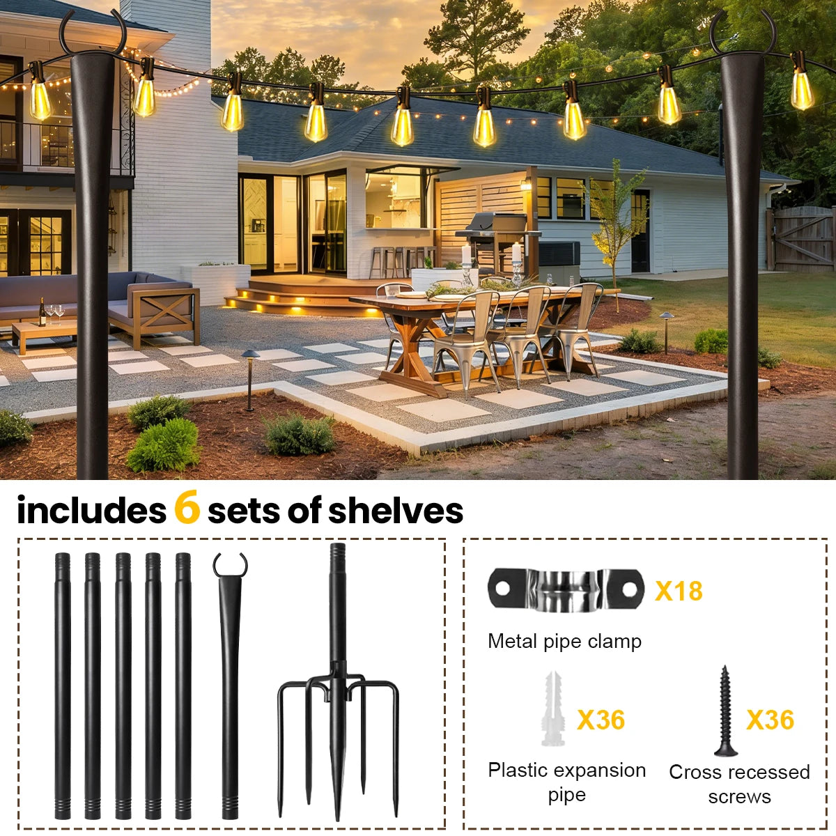 10ft Metal String Light Poles with Fork