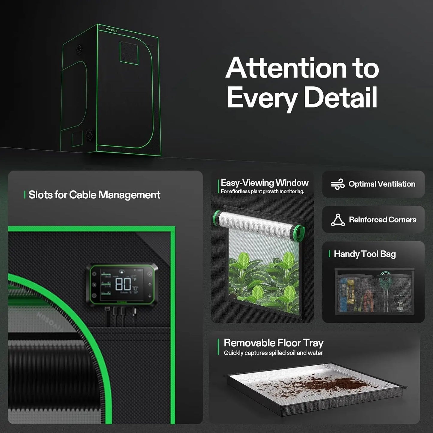 4x4 Grow Tent with Observation Window & Floor Tray, 48"x48"x80", High Reflective Mylar for Hydroponics Indoor Plants