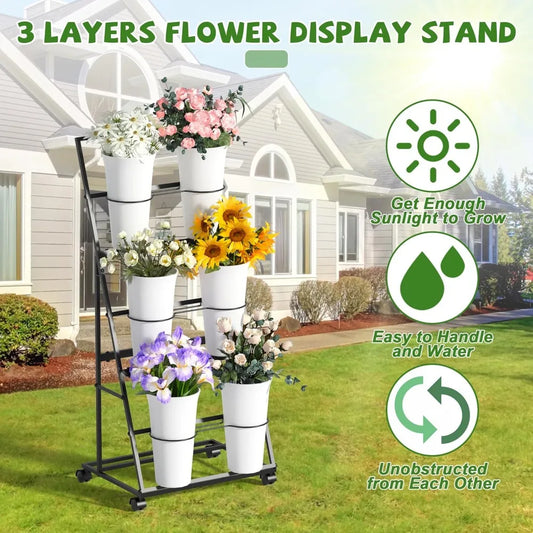 Flower Cart with 6 Removable Buckets & Wheels