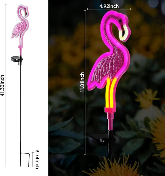 Pink Neon Flamingo Solar Lights, Outdoor Garden