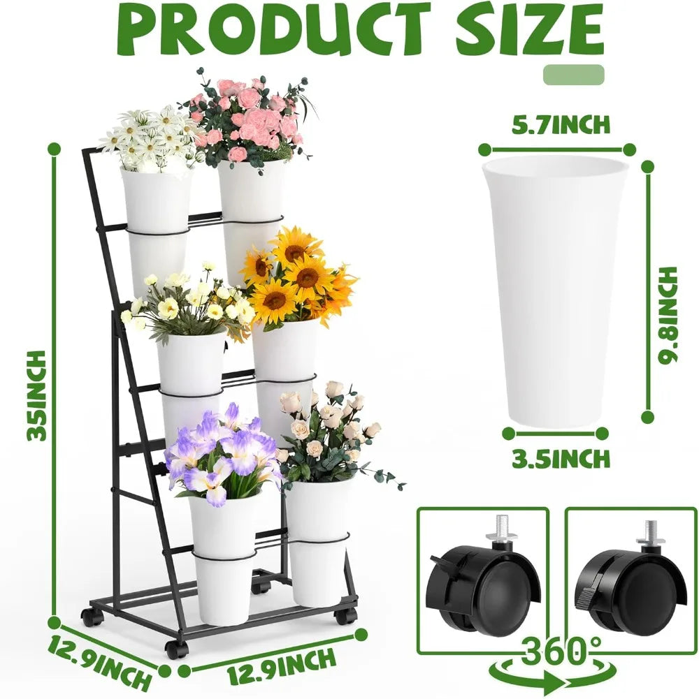 Flower Cart with 6 Removable Buckets & Wheels