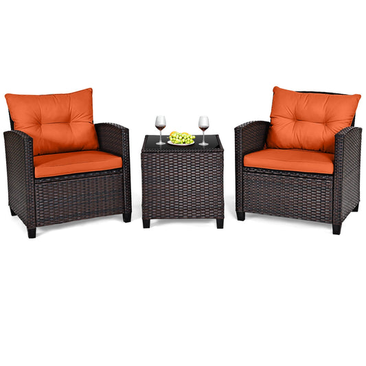 3 PCS Patio Furniture Set Cushioned Orange