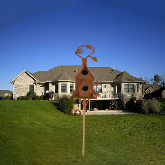 Rustic Bird House Stand Garden Yard Decor