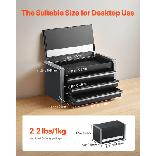 3 Drawers Portable Metal Tool Box