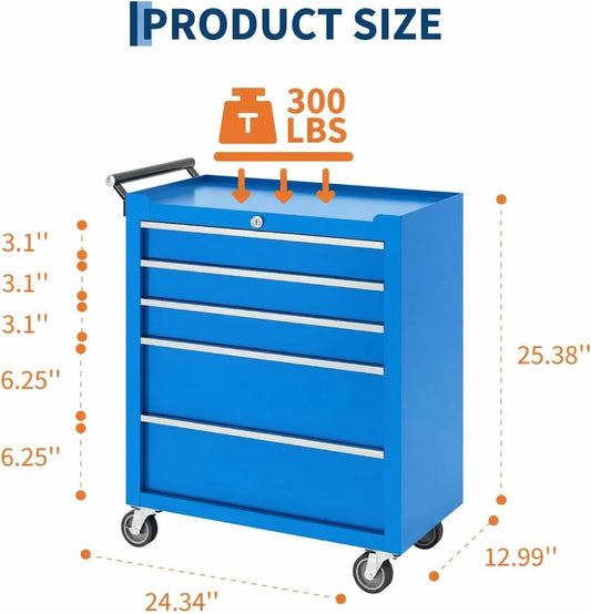 5 Drawer Rolling Tool Chest with Lock