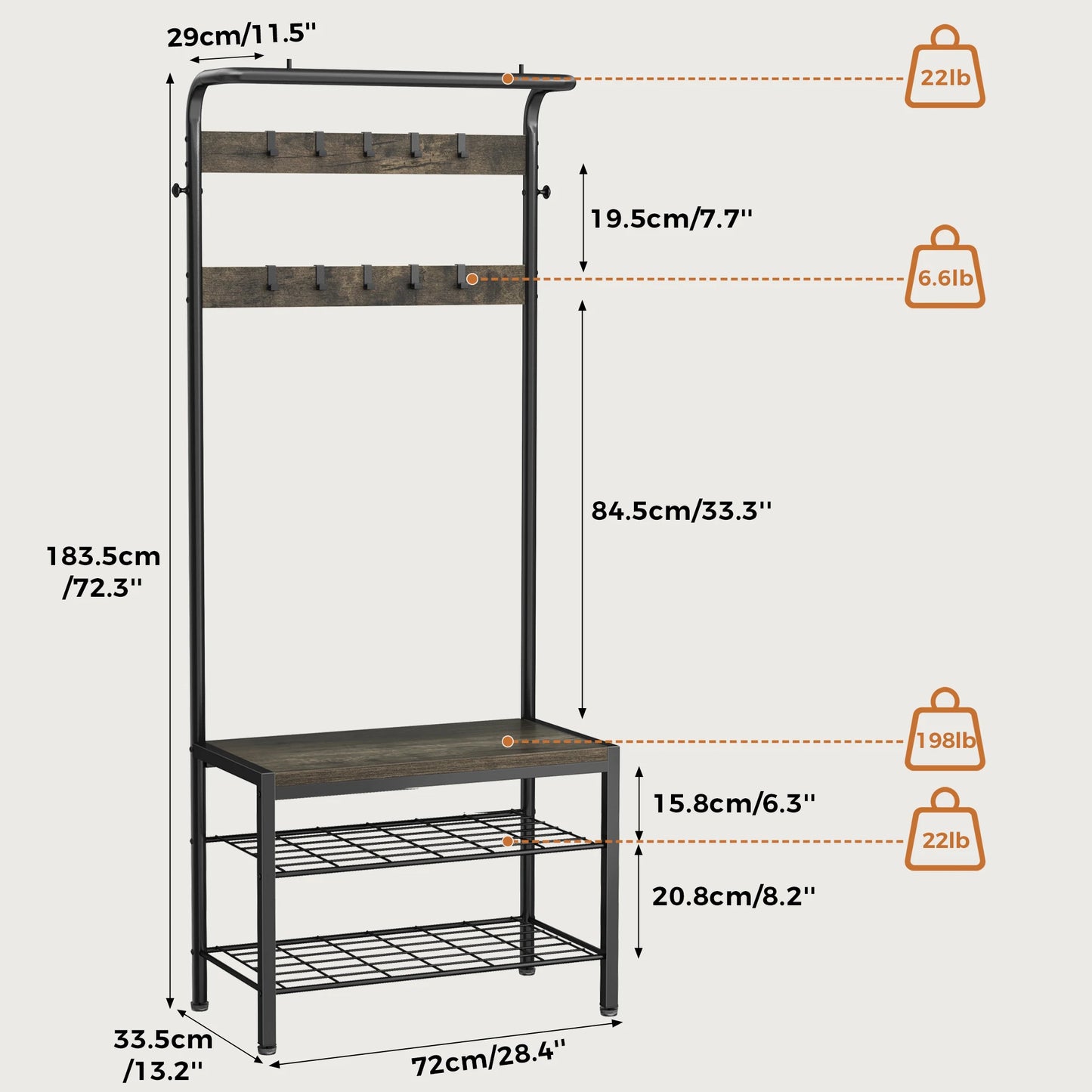 Coat Rack Shoe Bench with Hooks