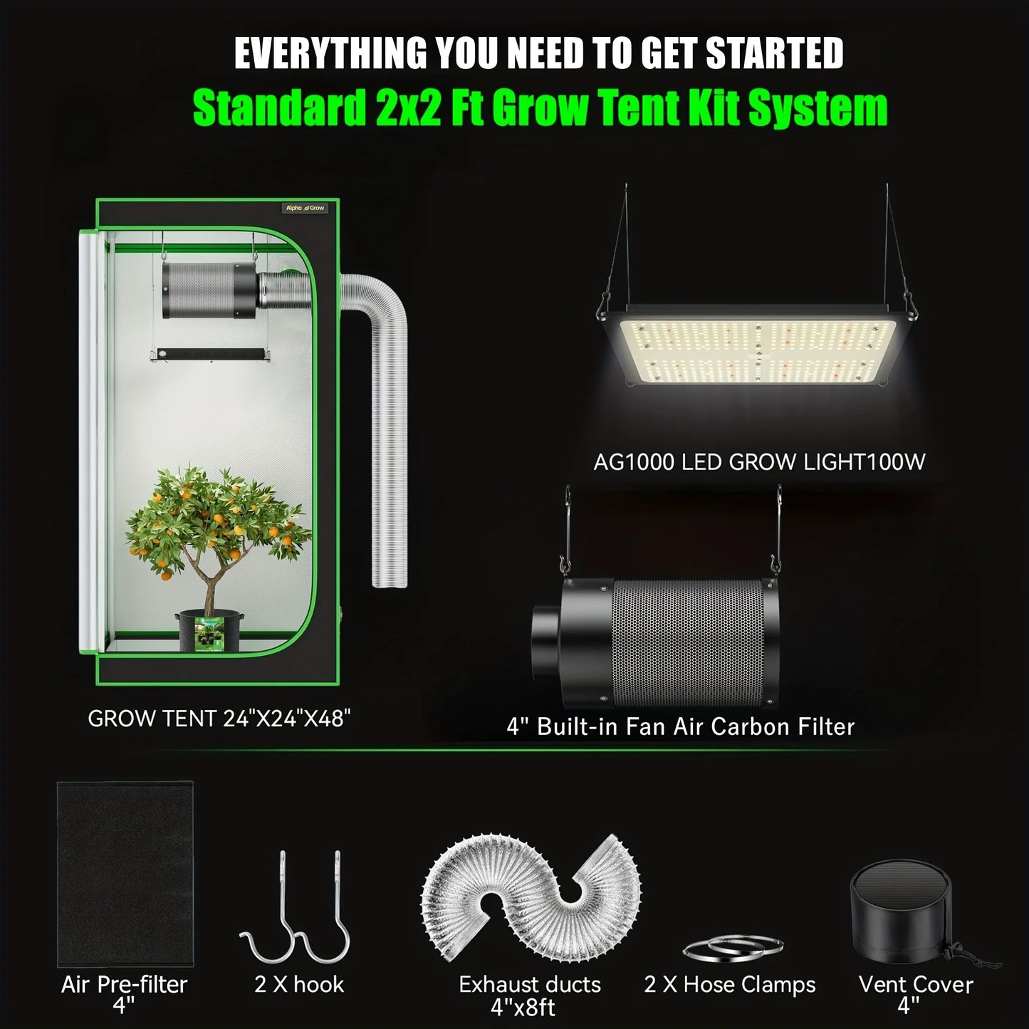 2x2 AG1000 LED Grow Tent Package