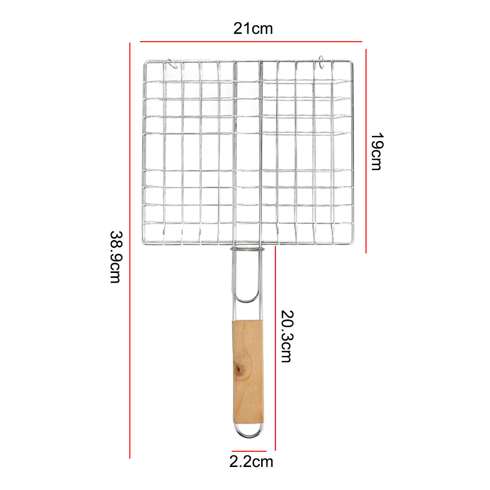 Stainless Steel Grill Mesh with Wooden Handle