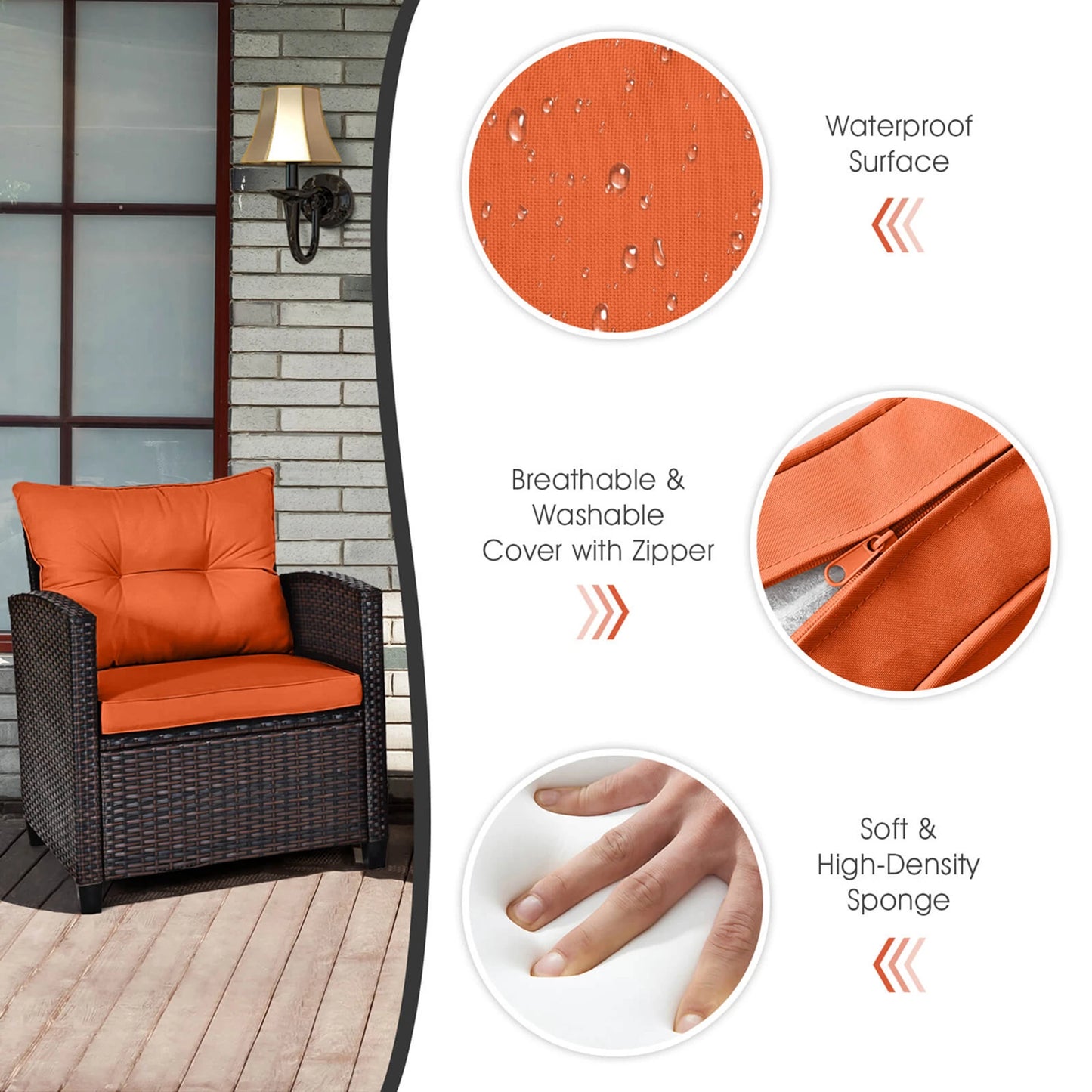 3 PCS Patio Furniture Set Cushioned Orange