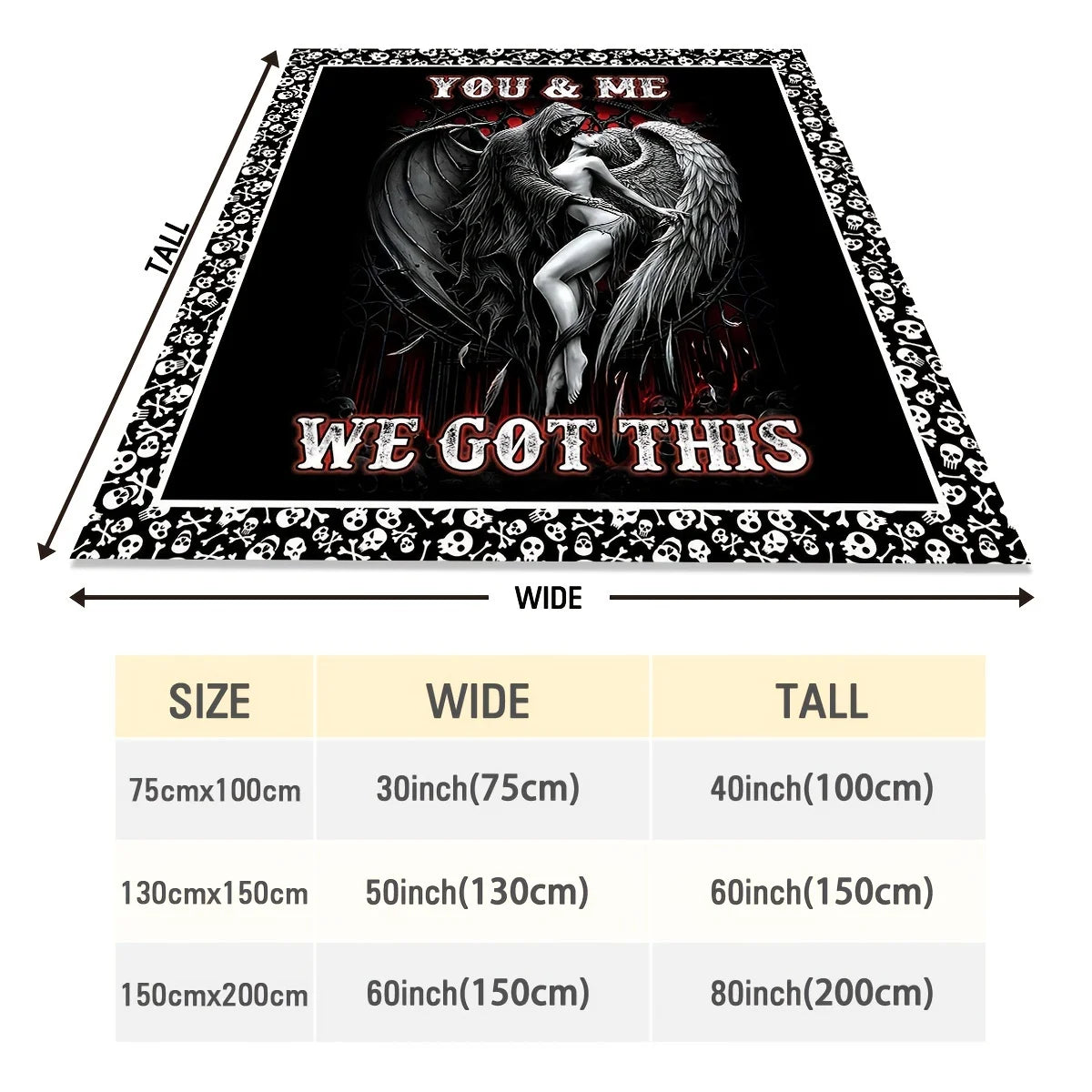 Reversible Skull and Angel Fleece Throw Blanket