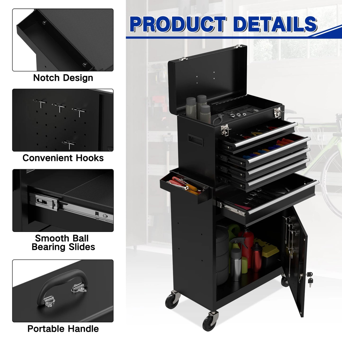 5 Drawer Tools Chest Lockable Wheels