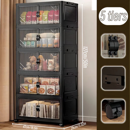 Foldable and stackable cabinet with clear doors