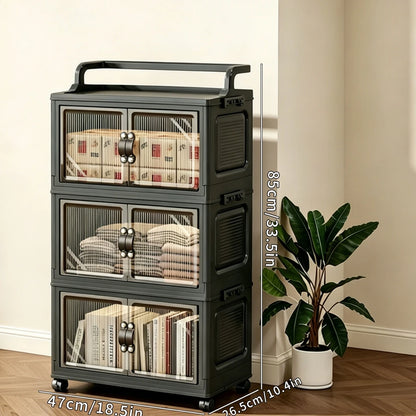 Multi-layer foldable plastic storage cabinet