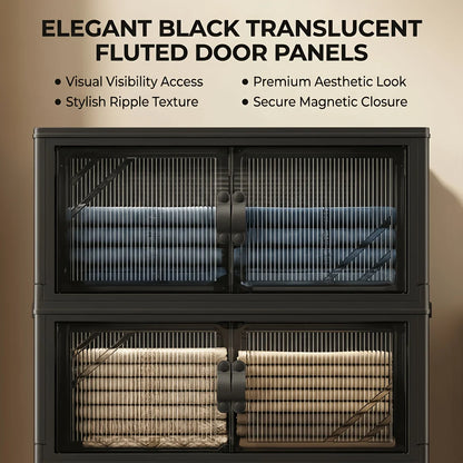 Foldable and stackable cabinet with clear doors