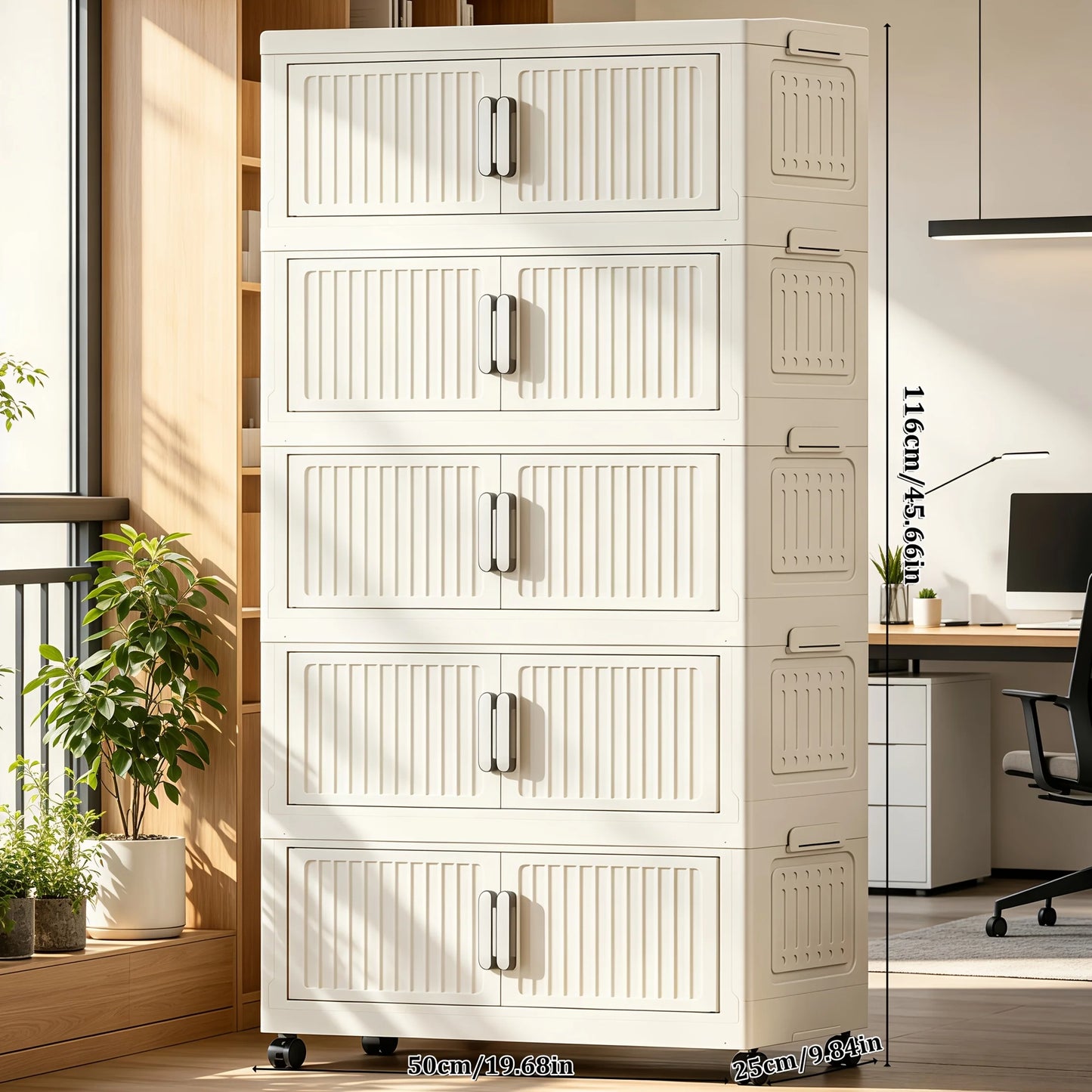 White stackable and foldable storage cabinet
