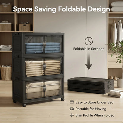 Foldable and stackable cabinet with clear doors