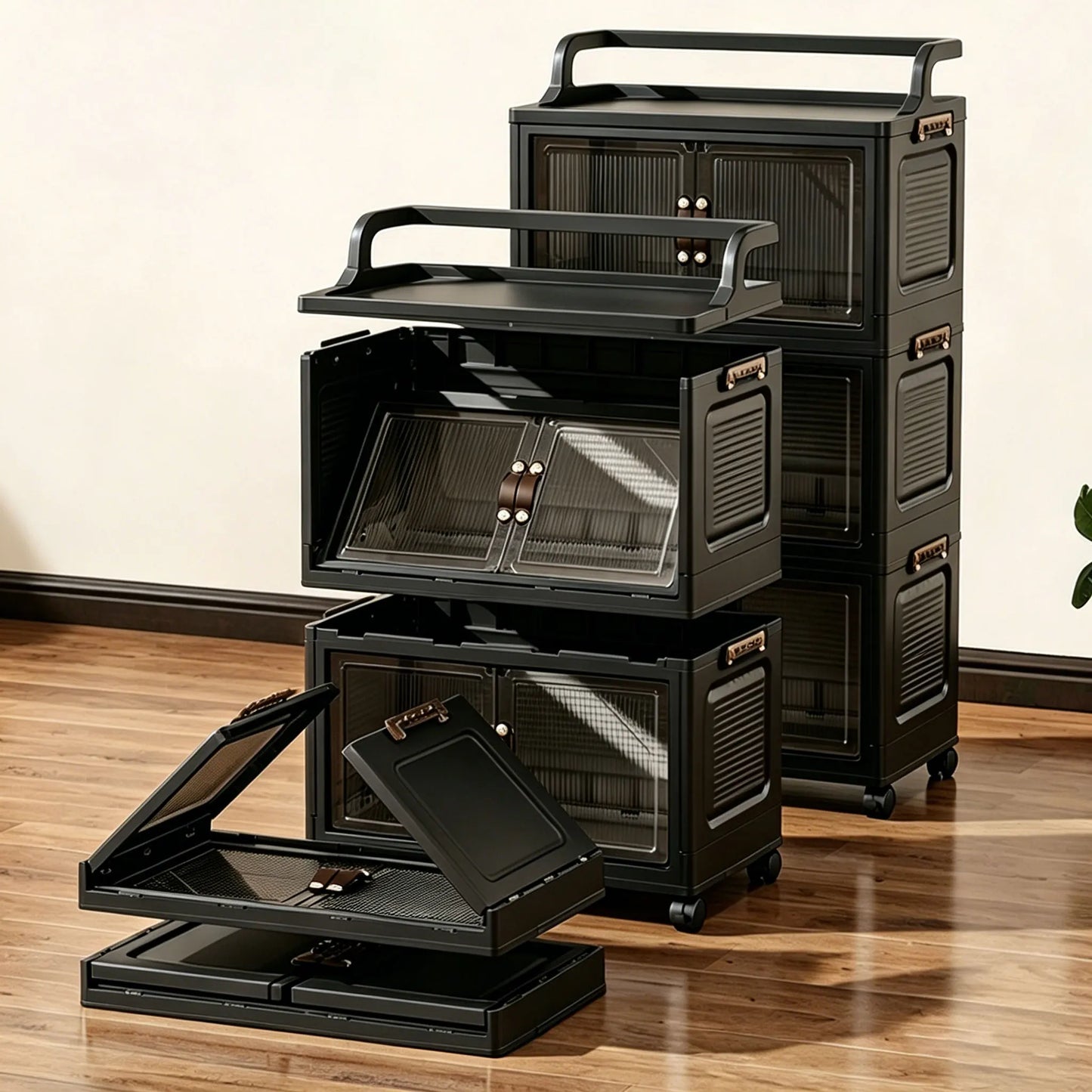Multi-layer foldable plastic storage cabinet