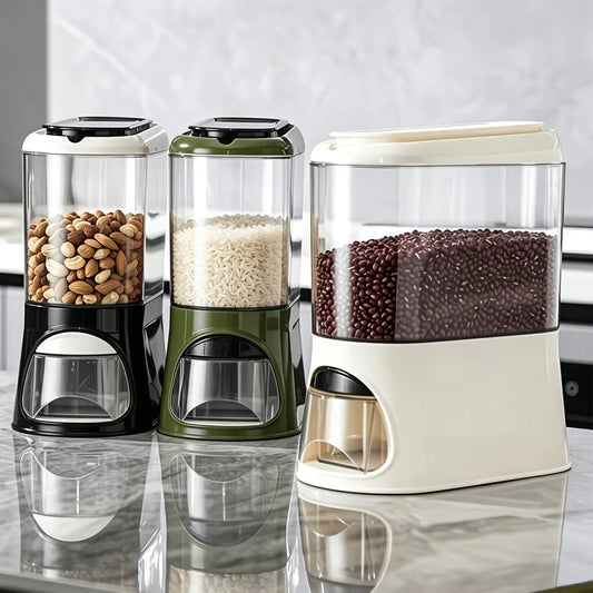 Button-Operated Dry Food Dispenser with measuring cup