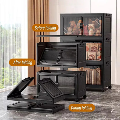 Foldable and stackable cabinet with clear doors