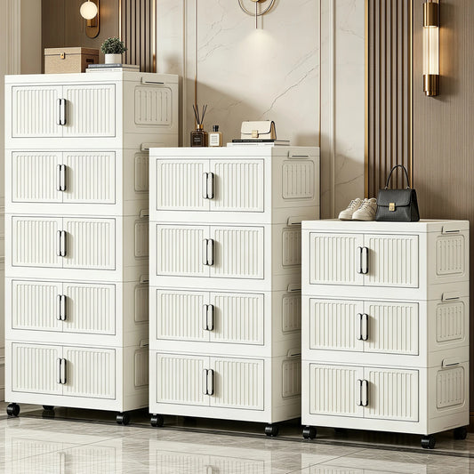 White stackable and foldable storage cabinet