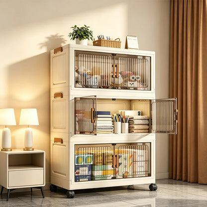 19.7in Stackable Foldable Storage Cabinet with Wheels