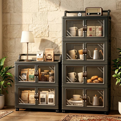 Multi-layer foldable plastic storage cabinet