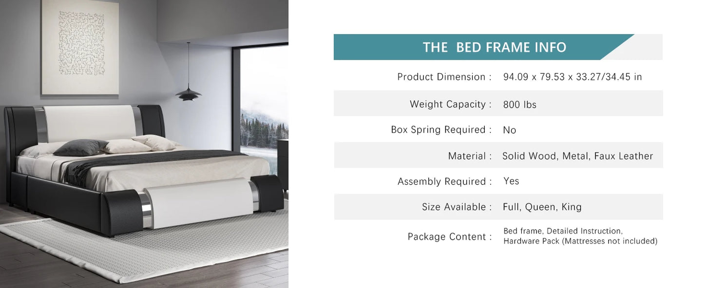 Faux Leather Bed Frame with Iron Pieces Decor