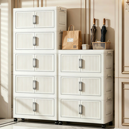 White stackable and foldable storage cabinet