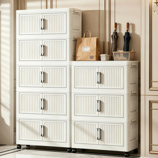 White stackable and foldable storage cabinet