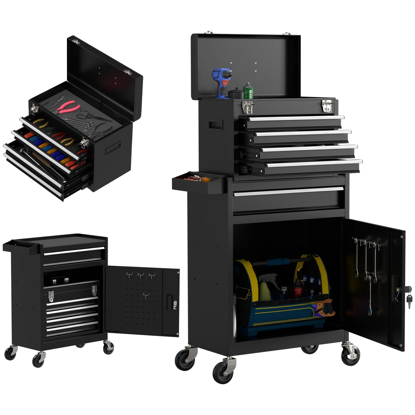 5 Drawer Tools Chest Lockable Wheels