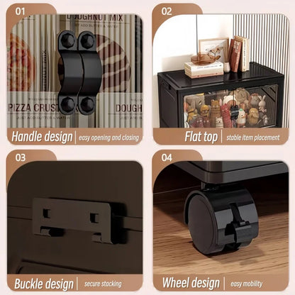 Foldable and stackable cabinet with clear doors