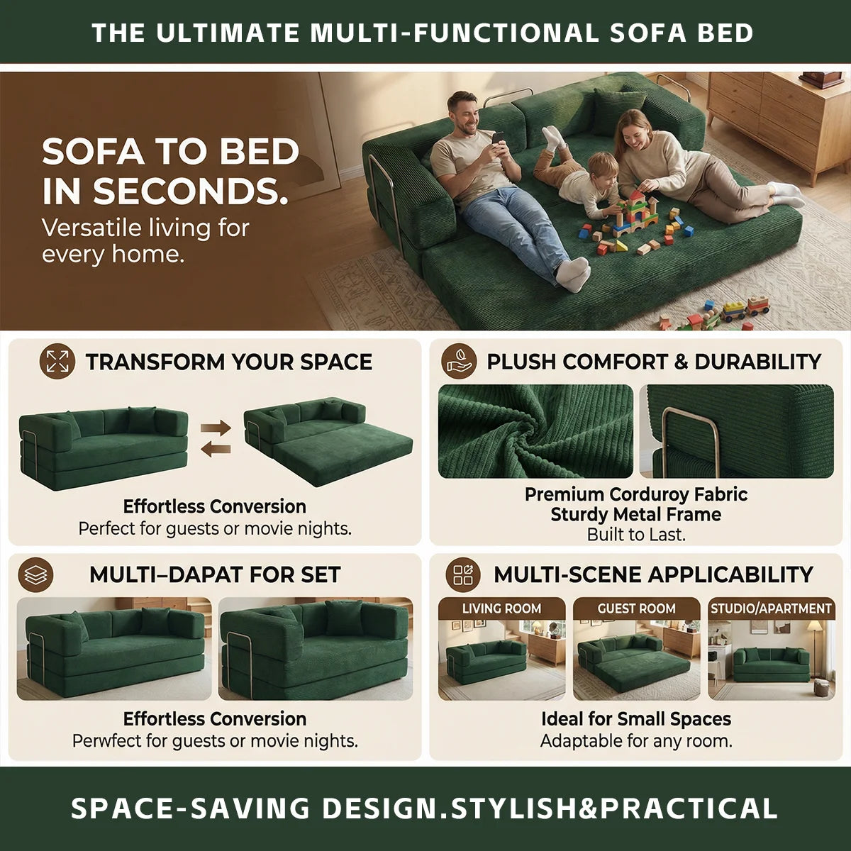 79' Futon Sofa Bed Convertible Couch