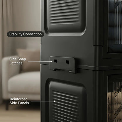 Foldable and stackable cabinet with clear doors