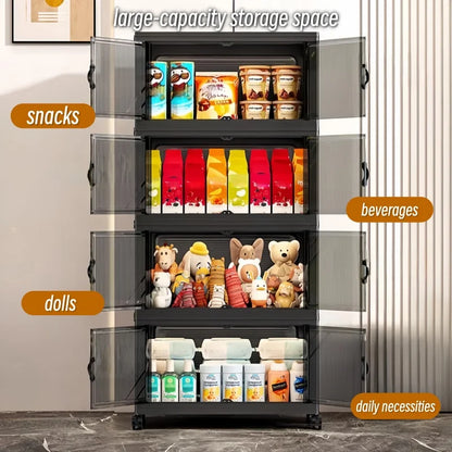 Foldable and stackable cabinet with clear doors