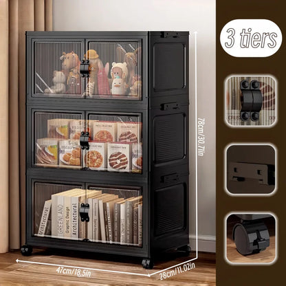 Foldable and stackable cabinet with clear doors