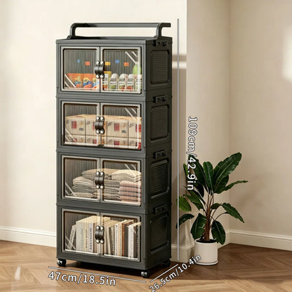 Multi-layer foldable plastic storage cabinet