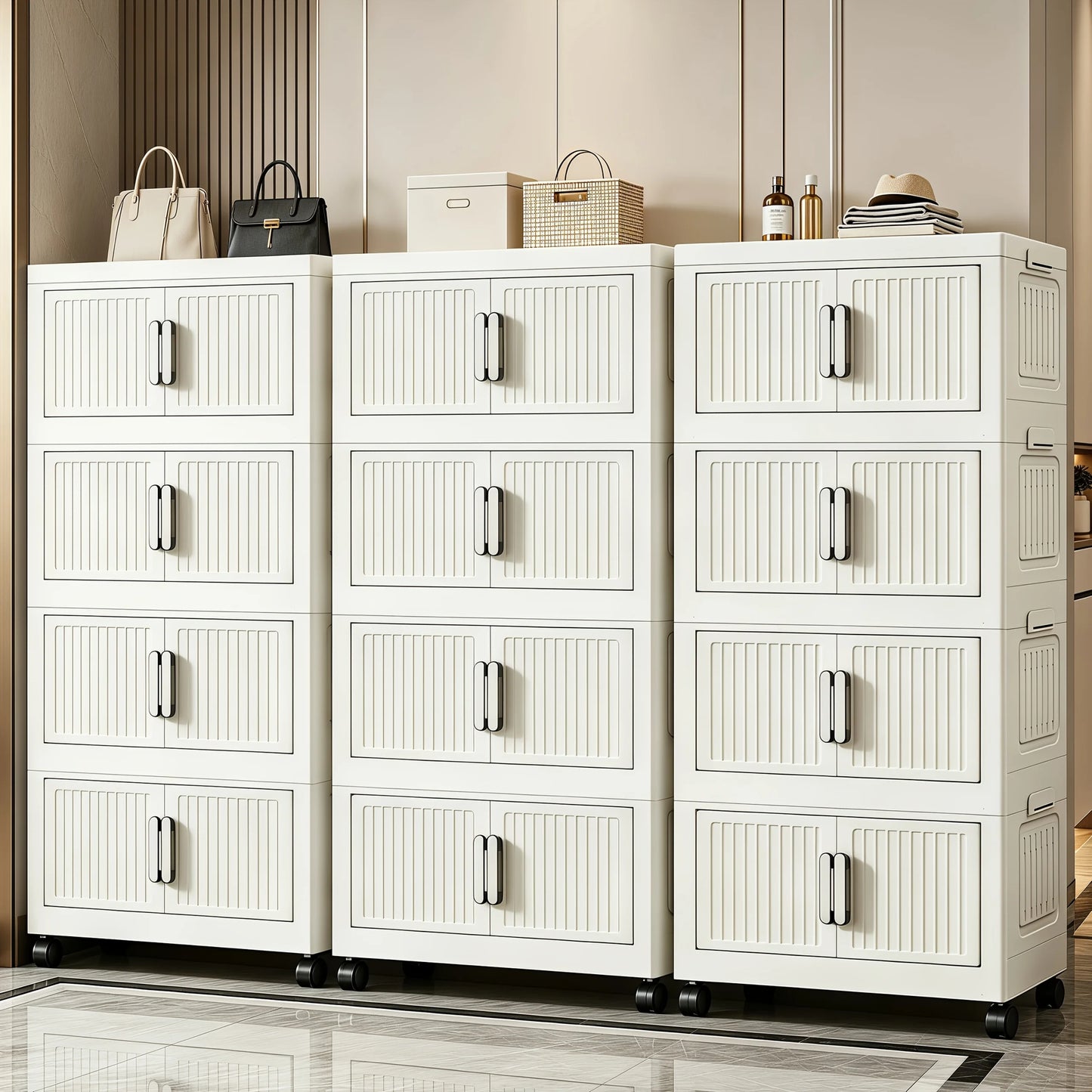 White stackable and foldable storage cabinet