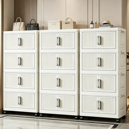 White stackable and foldable storage cabinet