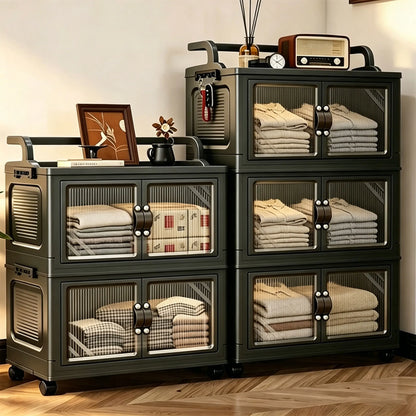 Multi-layer foldable plastic storage cabinet