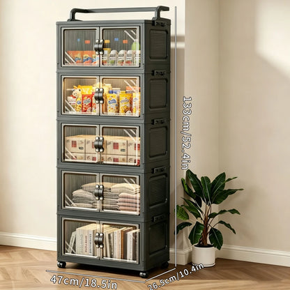 Multi-layer foldable plastic storage cabinet