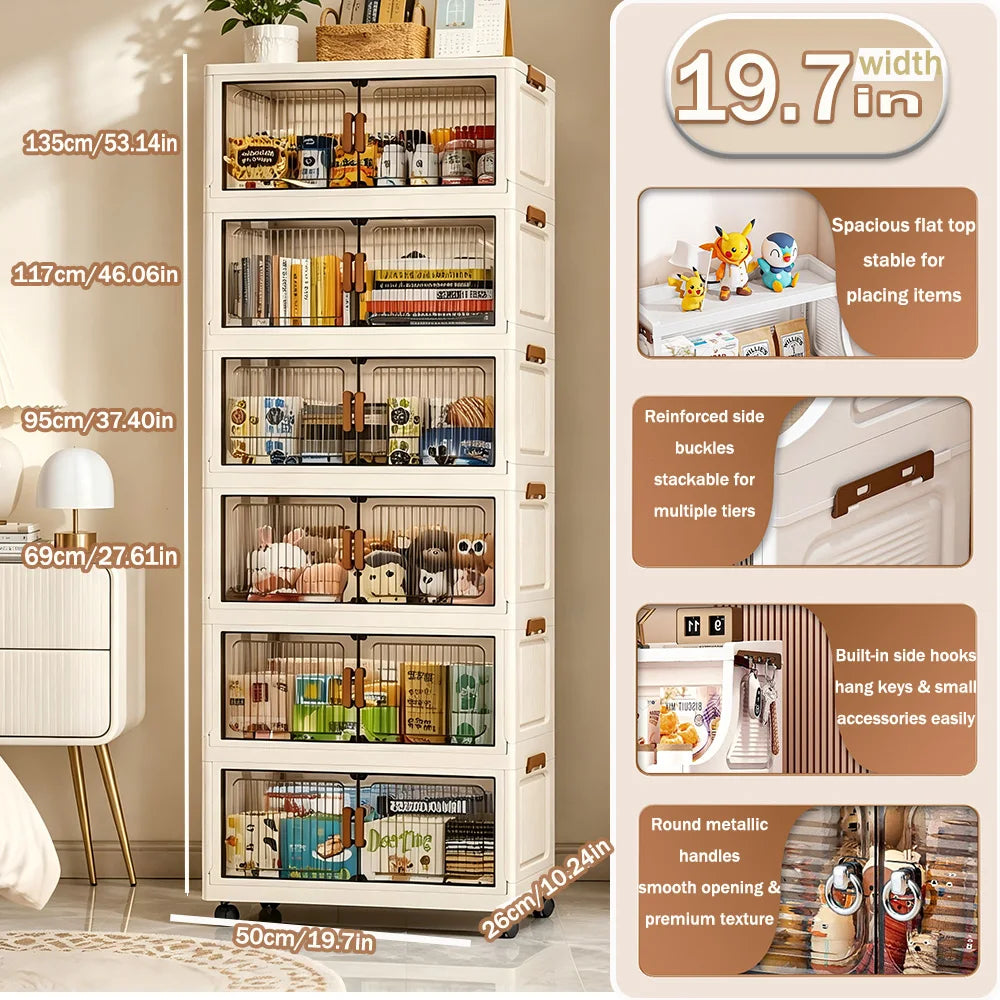19.7in Stackable Foldable Storage Cabinet with Wheels