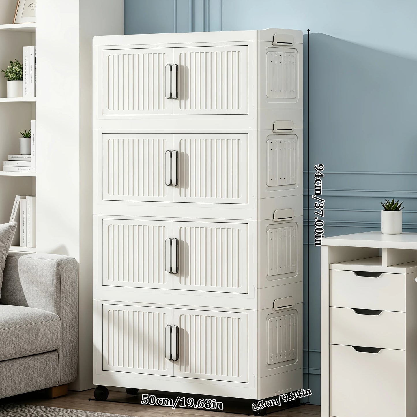 White stackable and foldable storage cabinet